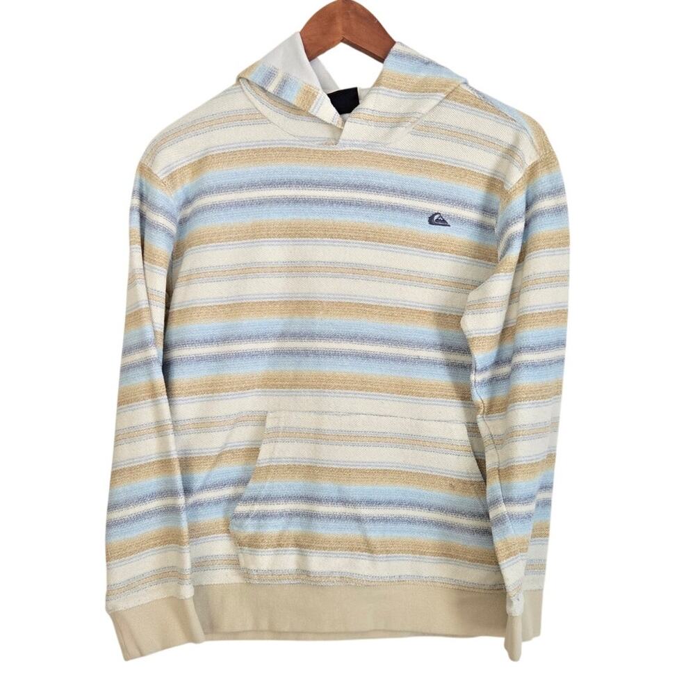 Quiksilver Otway Hoodie Horizontal Stripe Pattern Coastal Surf Style Skatecore L